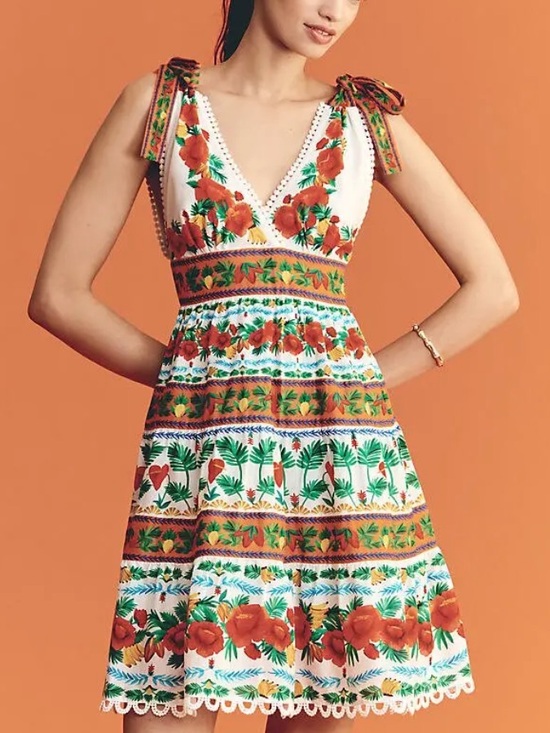 FARM Rio Dresses & Skirts - Farm Rio x Anthropologie V-Neck Tiered Mini Dress | LARGE